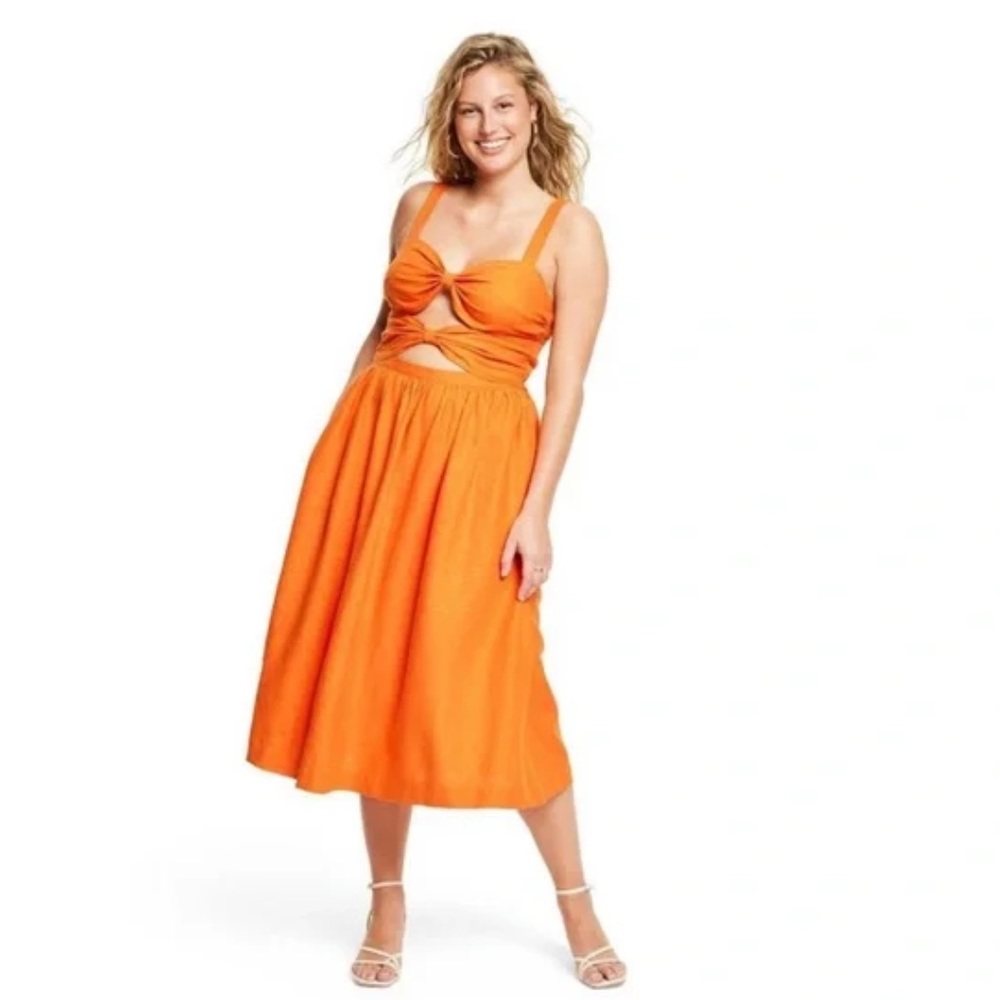 NWT Fe Noel for Target Double Cut Out Midi Dress Orange